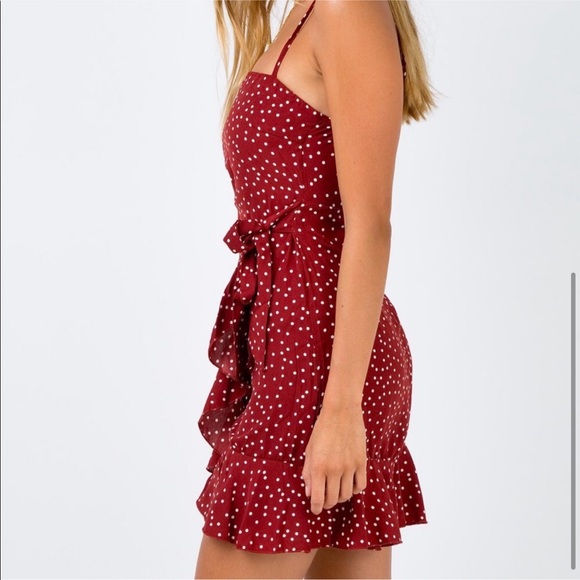 Princess Polly Deep Red Caesura Polka Dot Mini Dress - Picture 4 of 15